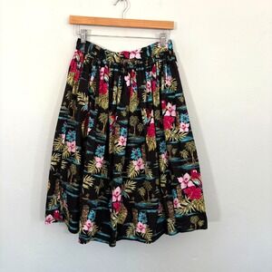 Hell Bunny Hawaiian Skirt Women Size Small Black Floral Tiki A Line